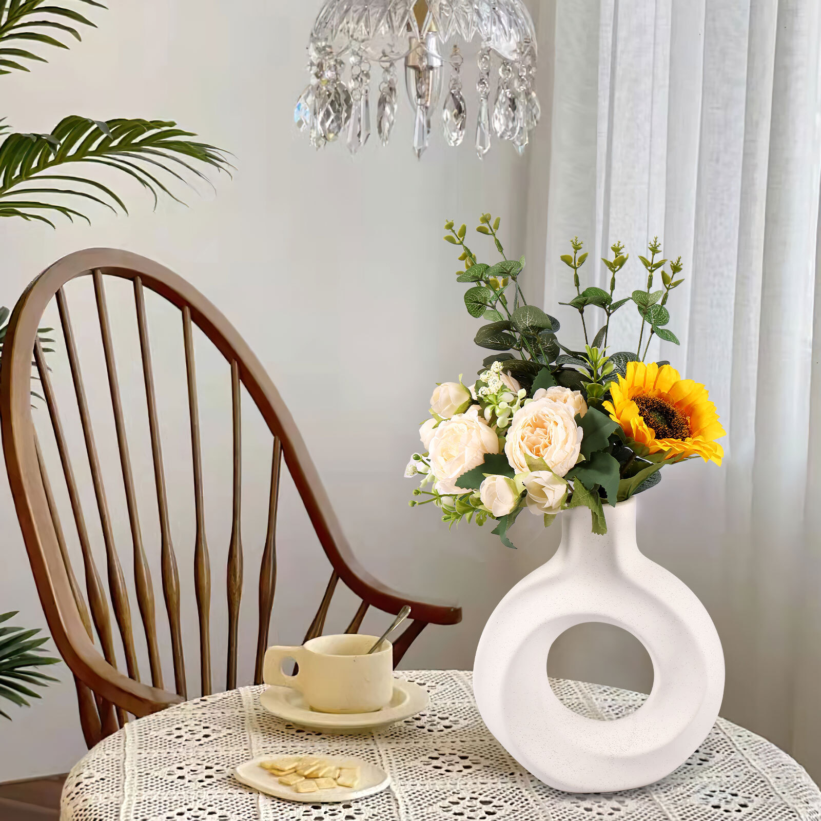 Ceramic Vase Hollow Flower Modern Minimalist Vases for Dried Decoration