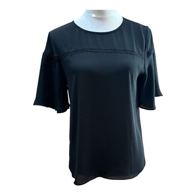Loft Black Flutter Short Sleeve Office Blouse Size S