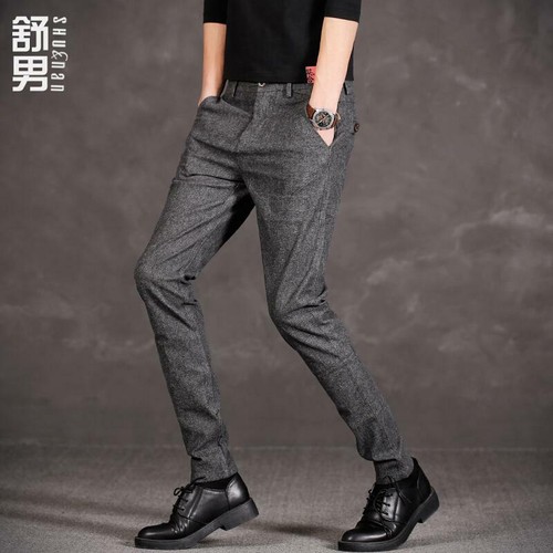 Men's Pencil Pants Skinny Trousers Slim Fit Waist Casual Dress Business