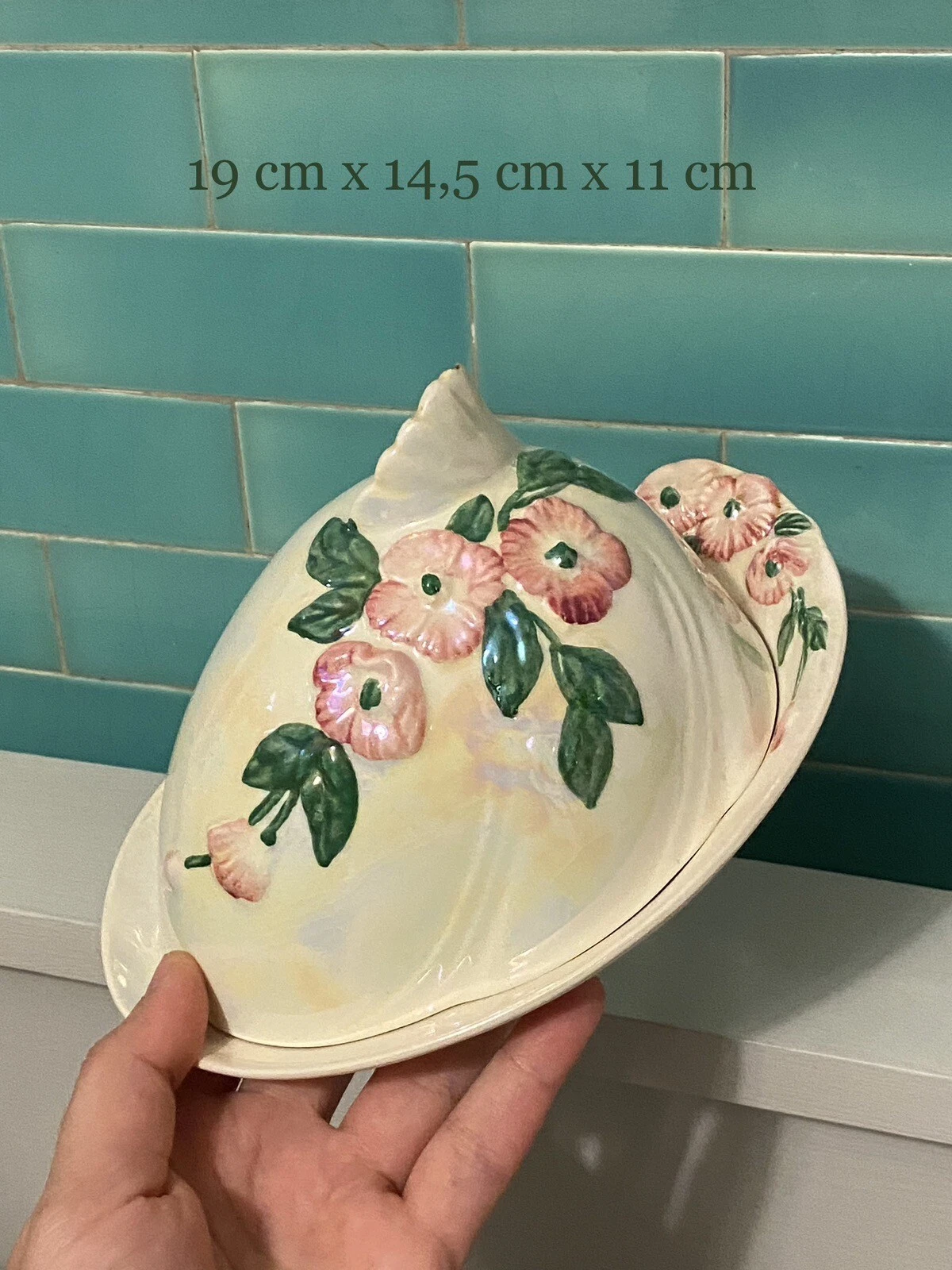 Vintage Maling Lustre Ware Butter / Cheese Dish Floral Cherry 6584 - Blossom