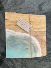Too Much Lush Hand Poured Ocean Resin Cheese Board Reclaimed Maple Wood 11 x 10