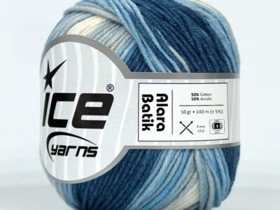 8-Skein Lot Alara Batik Yarn 8x50g/140m Light Cotton Blue Grey Cream