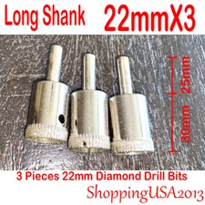3 Pcs 22mm Diamond Drill Bits Set Hole Saw Cutter Tool Chucks Glass Marble Tile