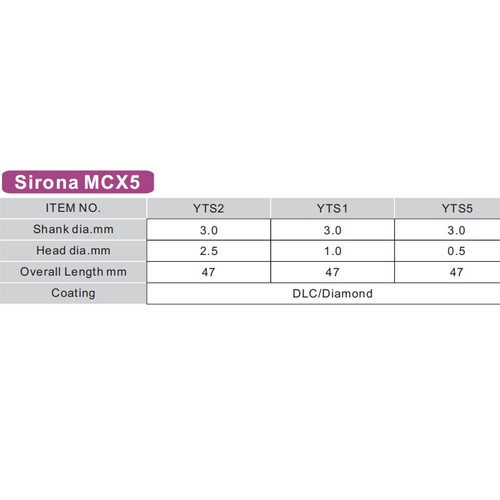 Sirona MCX5 Milling Burs for Dental CAD/CAM Miliing Zirconia - 0.5/1.0/2.5mm - Picture 3 of 3