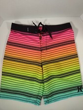 New Hurley Boys' Board Shorts Multicolor striped Swim Trunks size 16