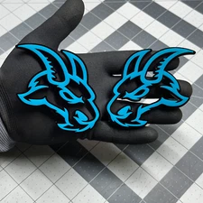 Angry Goat Light Blue On Black For RAM Car Truck Emblem Badge Custom, Pack of 2