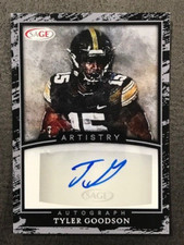 TYLER GOODSON Iowa 2022 Sage Artistry Football Silver Parallel AUTO AUTOGRAPH
