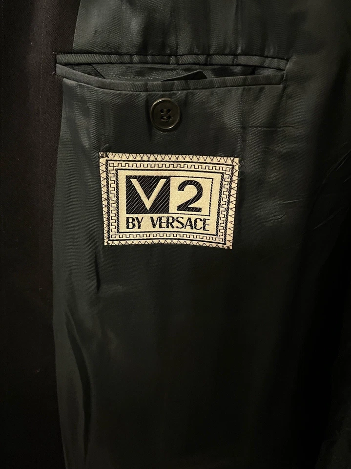 Abrigo deportivo Versace V2 para hombre azul marino blanco a rayas un botón talla 50 L EE. UU. Foto 2 de 4