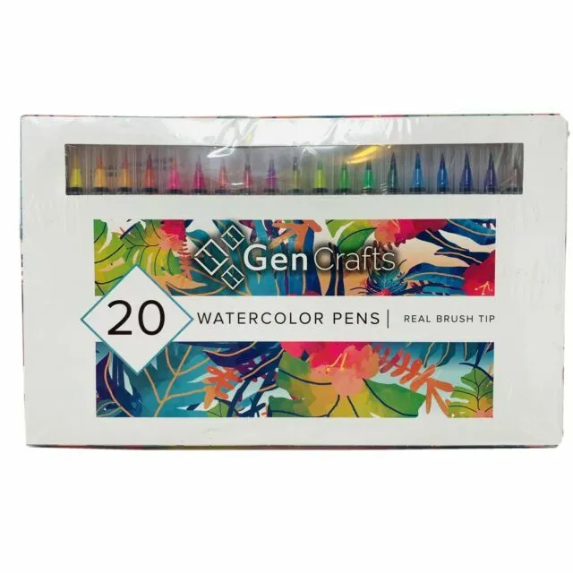 Watercolor Brush Pens by GenCrafts Set of 20 Premium Colors Real Brush Tips  NEW 74470999201