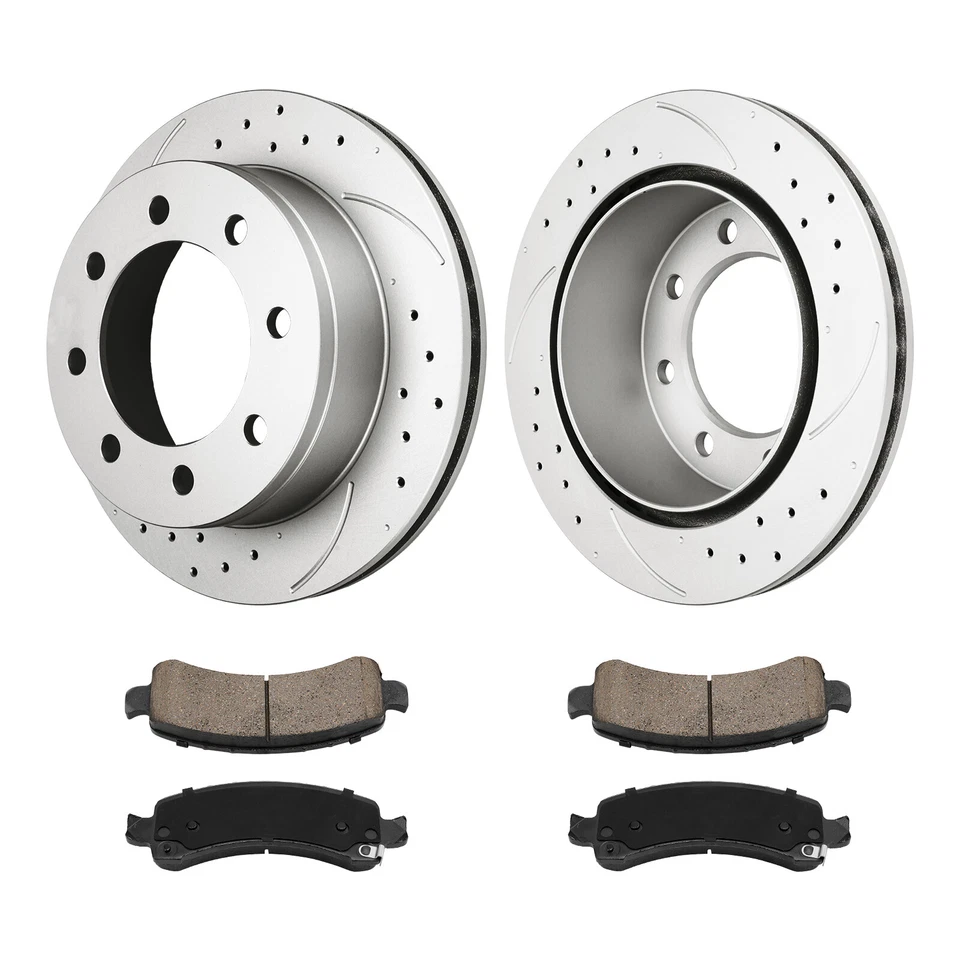 Rear Drilled Disc Rotors & Brake Pads For Chevrolet Express 3500 GMC Savana 3500 - Image 2 of 4