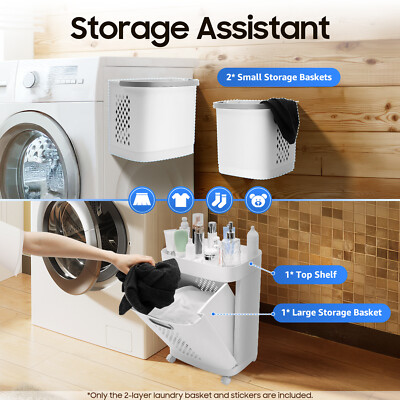 3-Tier Laundry Storage Basket W/ Wheel Bathroom Clothes Basket Household Hamper