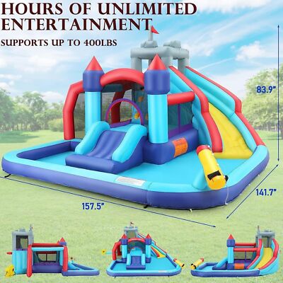 Inflatable Bounce House Water Slides for Kids Backyard w/Blower & Splash Pool  