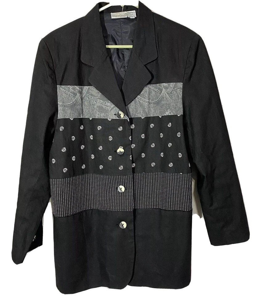 Blazer Newport News para mujer talla 12 negro con patrones mezcla de lino vintage años 90’s Foto 4 de 4