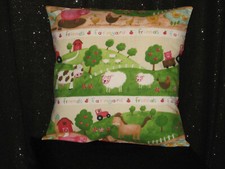 Handmade Throw Pillow Cover - 14" - Farm Animals - Multi color
