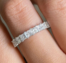 3 CTW Princess Cut D/VVS1 Moissanite Wedding Eternity Band 14K White Gold Plated