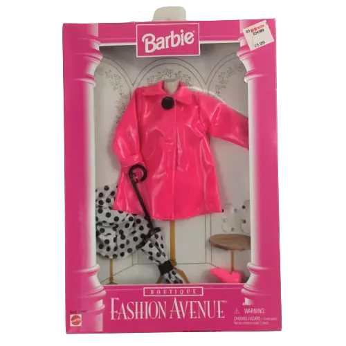 NIB Vintage Barbie Boutique Fashion Avenue Pink Raincoat Umbrella