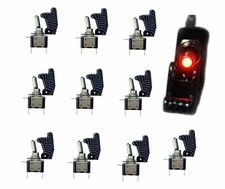 Set of 10 Carbon Fiber Look Red Light Led Aircraft Type Toggle Switch 12V Dc