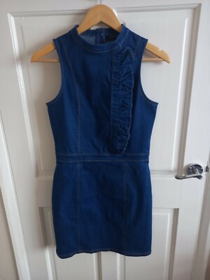 Lost Ink Dark Blue Denim Jean Sleeveless Pencil Dress Size 10 (D)