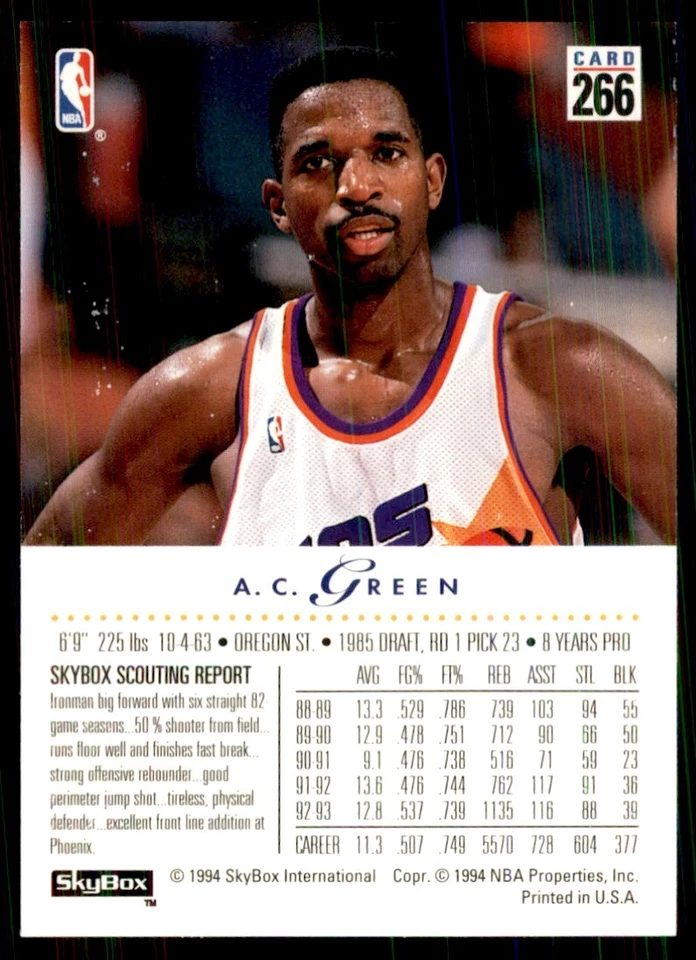 1993-94 SkyBox. A.C. Green Basketball Cards #266 - Image 2 of 2
