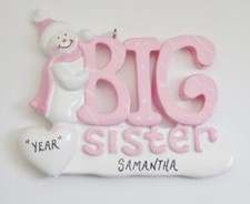 Personalized Snowman Big Sister Christmas Ornament