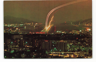 Postcard View of plane making a night landing at Kaitak - HONG KONG VTG CC6.