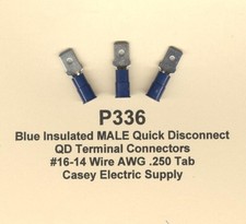 100 Blue Insulated MALE Quick Disconnect QD Terminals 16-14 Wire .250 Tab USA