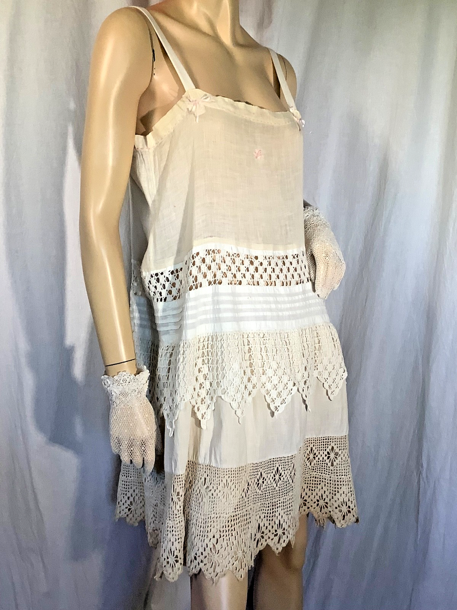 Vintage 1920s Flapper dress S Ivory crocheted Lace speakeasy Cottage  chemise Old | eBay