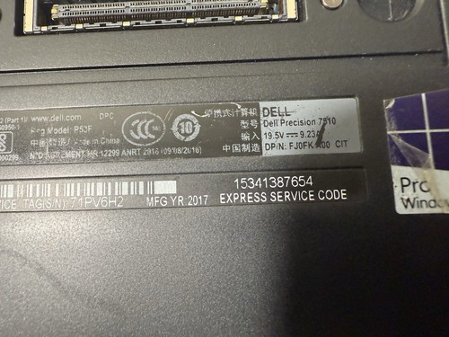 DELL PRECISION 7510 15.6” FHD I7-6820HQ NO SSD 16GB RAM NVIDIA M1000M - Picture 10 of 19