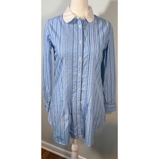 Ralph Lauren Girls Striped Shirt Dress Size 12 Contrast Collar Blue White