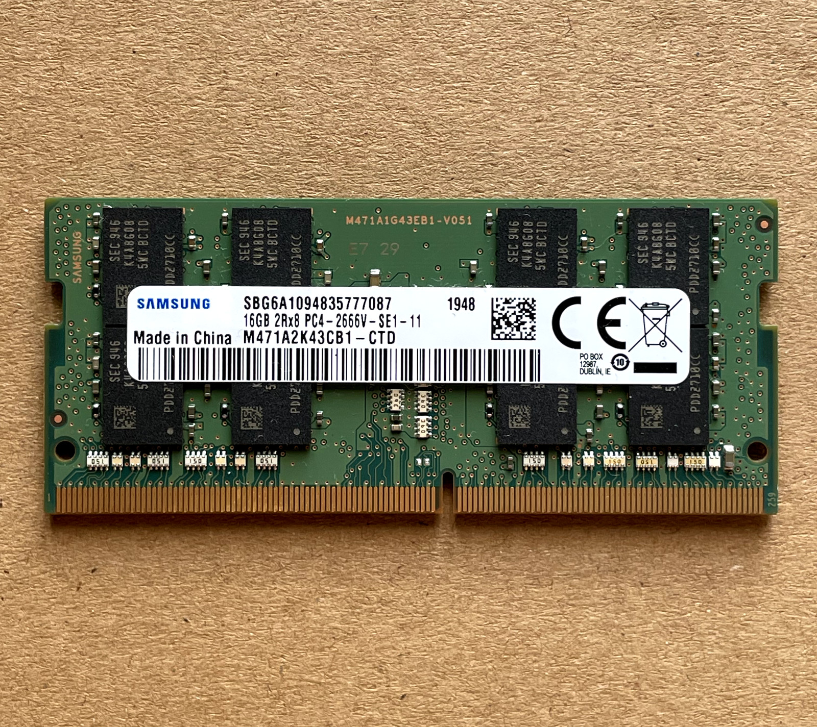 Samsung 16GB DDR4 2666MHz SO-DIMM Laptop RAM 2Rx8 PC4-21300 M471A2K43CB1