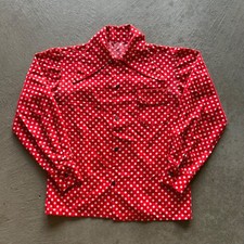 Vintage 70s Polka Dot Disco Shirt Size Medium Red Dagger Loop Collar Button Down