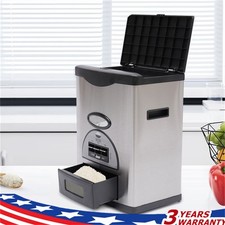22lb Rice Dispenser Auto Rice Dispenser Stainless Steel Rice Storage Box Black.