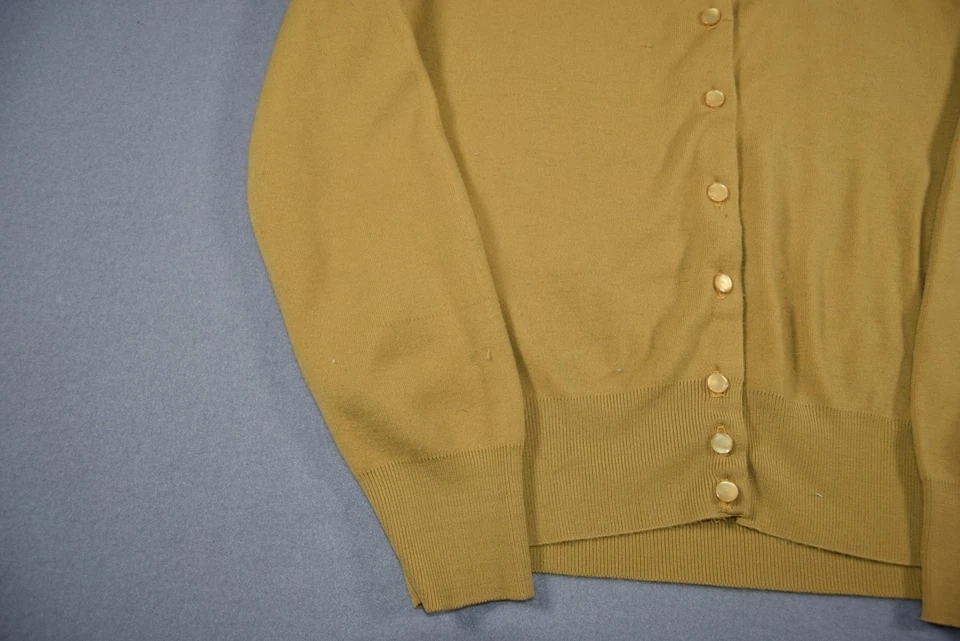 Vintage 50s Sweater Womens Small Gold Nylon Cardigan Ban Lon Mademoiselle - Image 4 of 4