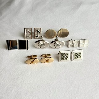 7 Pair SWANK Mid century 1960s Vintage Cufflinks Tiger's Eye Musical Enamel