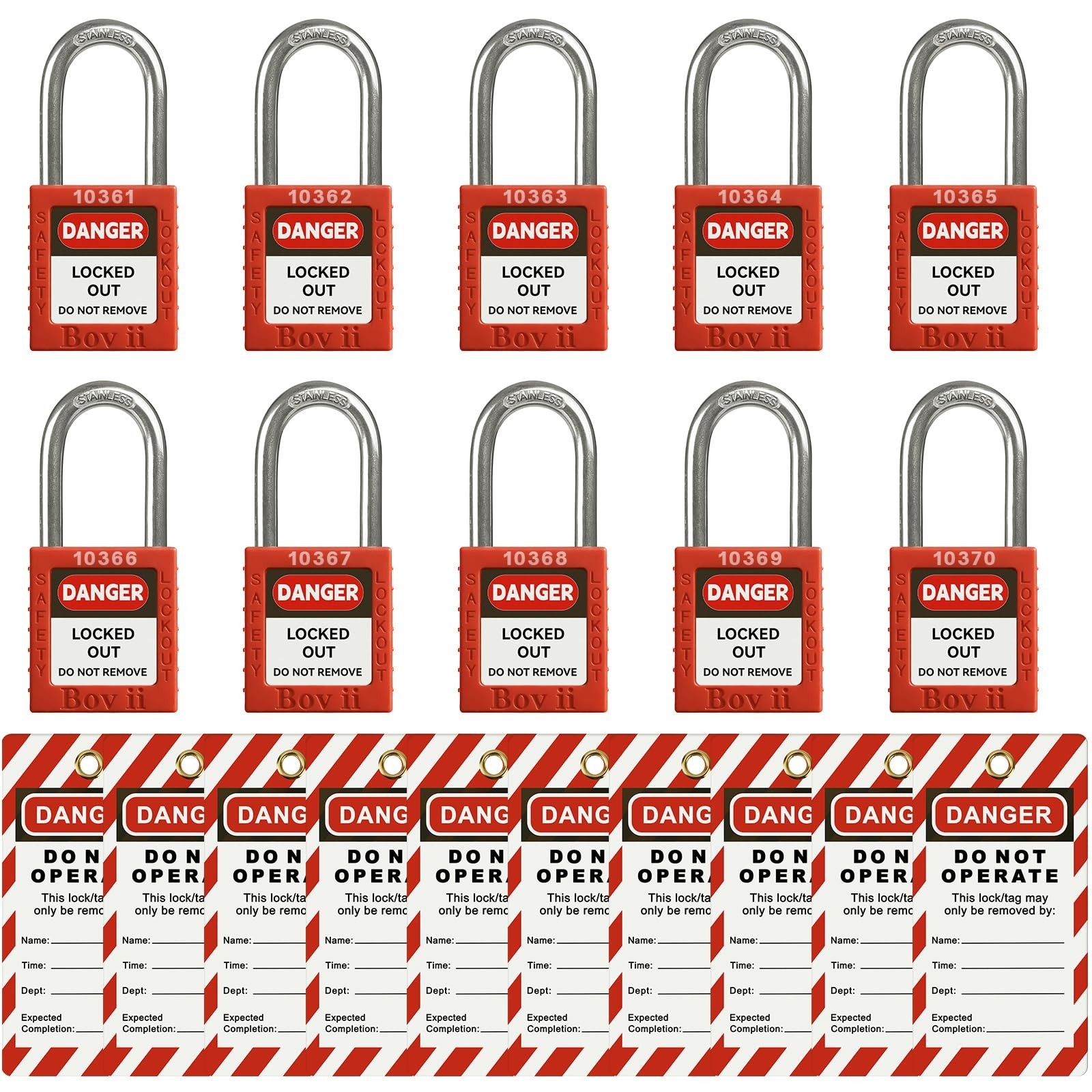 Lockout Tagout Locks with Tags, Keyed Different Loto 10 Pack Red