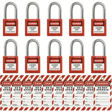 Lockout Tagout Locks with Tags, Keyed Different Loto 10 Pack Red