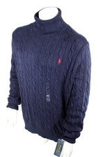 New POLO Ralph Lauren Men's XL Navy Cable Knit Turtle Neck Sweater RETAIL 164