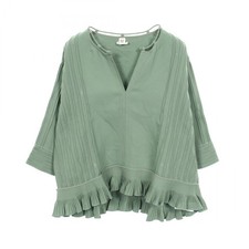 HERMES Frill Blouse Shirt Top 34 silk cotton Green Used Women