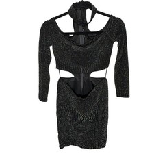Express Glitter Cutout Bodycon Mini Dress Black Metallic Party Night Out Size S