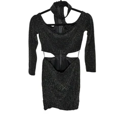 Express Glitter Cutout Bodycon Mini Dress Black Metallic Party Night Out Size S