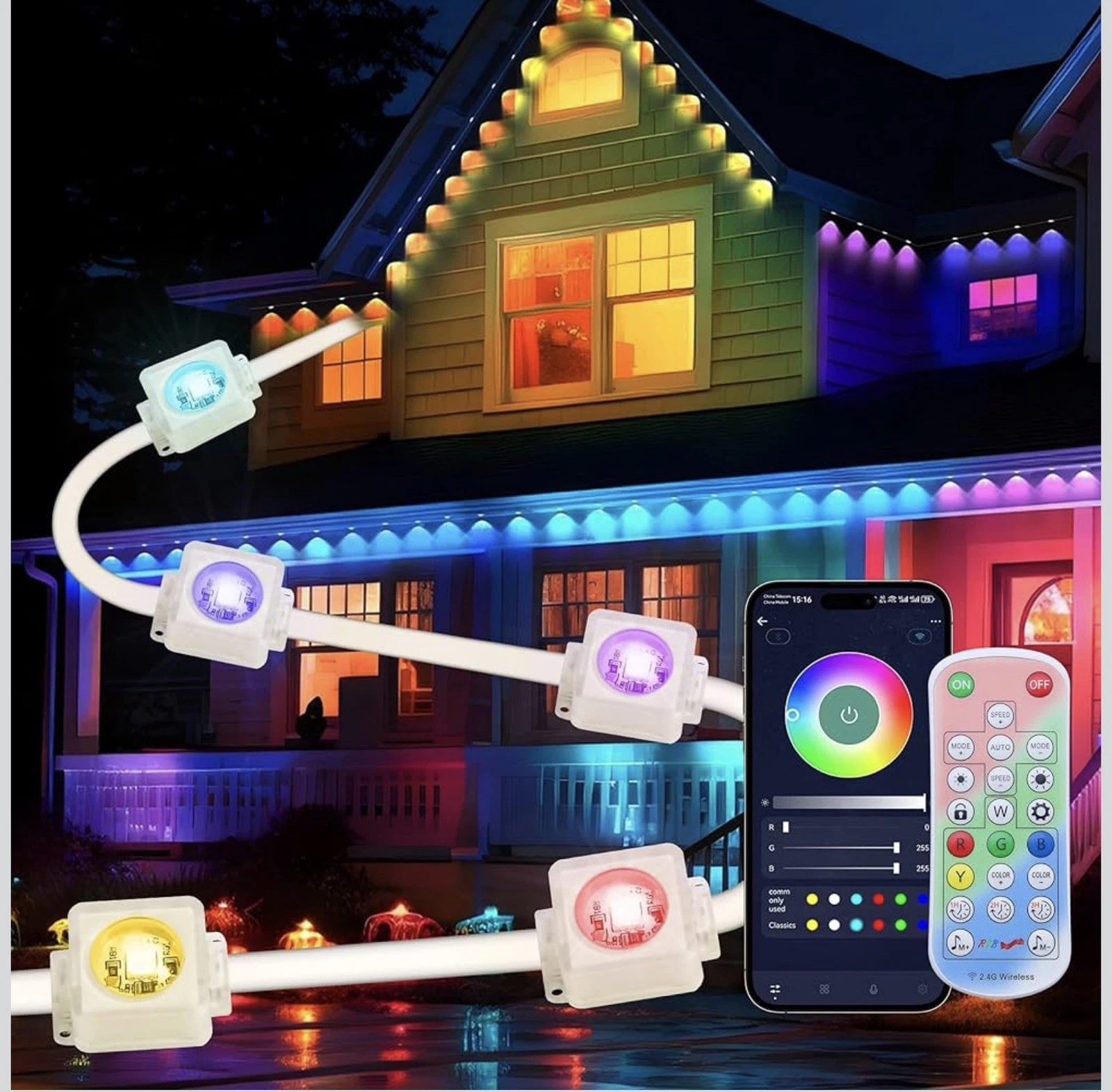 Qeeanmo Permanent Outdoor Lights for House,60ft Smart Eave Light with 36 LED,...