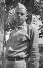 Vintage Photo WWII Era Young Soldier in Uniform Outdoors by Trees