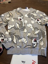 Bugs Bunny Sweatshirt Mens Medium Gray AOP All Over Print Looney Tunes