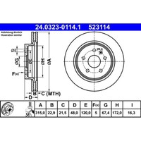 Bremsscheibe ATE 24.0323-0114.1 (2 Stk.) FüR Saab Opel Chevrolet 9-5 Insignia A