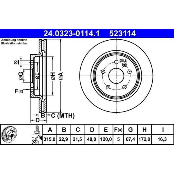 Bremsscheibe ATE 24.0323-0114.1 (2 Stk.) FüR Saab Opel Chevrolet 9-5 Insignia A-image