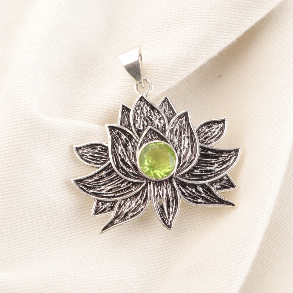 Peridot Gemstone 925 Solid Silver Pendant 1.71" Jewelry For Valentine's Day Gift - Image 2 of 4