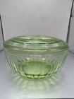Green Depression Uranium Glass Refrigerator Bowl With Lid 3”