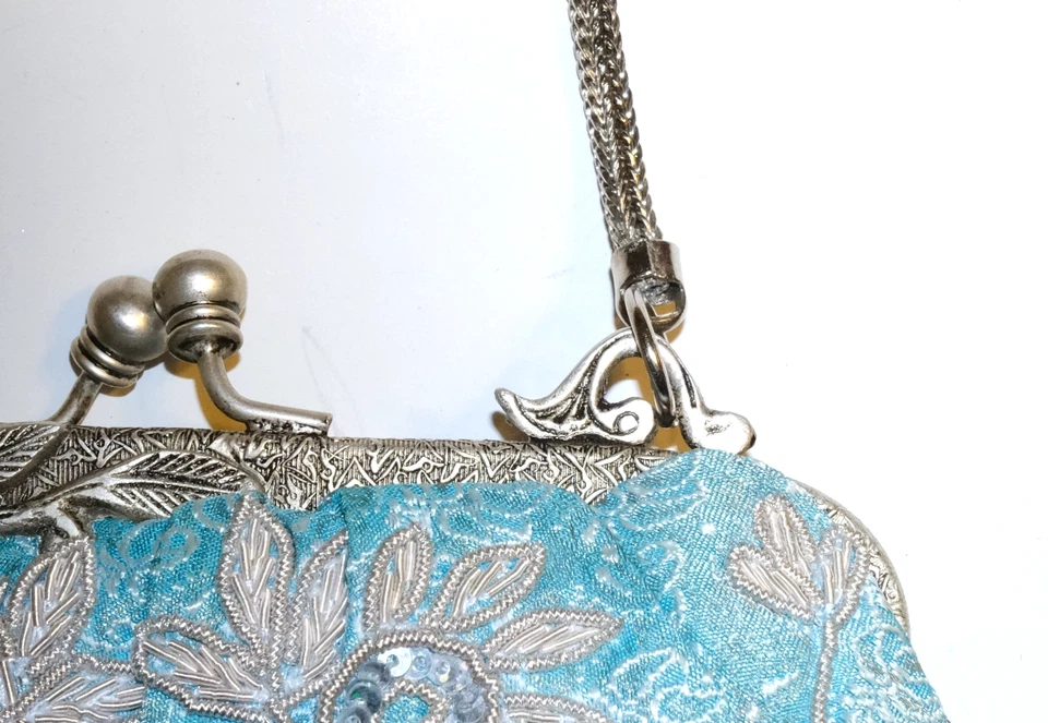 Bolso de noche victoriano Art Deco azul--NUEVO Foto 3 de 4