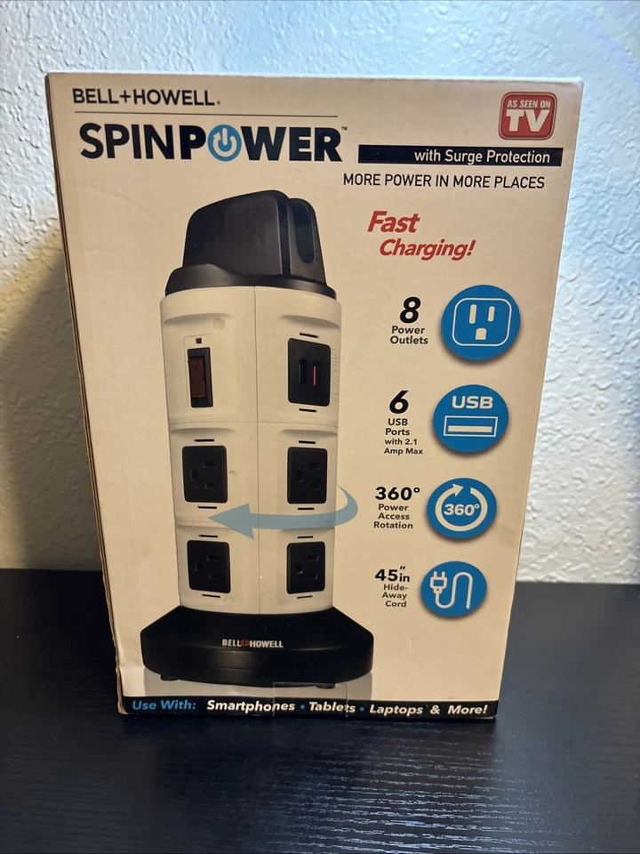 Estación de carga de energía giratoria Bell & Howell Deluxe | 4 tomas de CA y 6 USB | NUEVA Foto 3 de 4