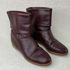 Vintage Heartland Leather Fold-Over Boots Womens 6.5 Maroon/Burgundy VTG 90s 80s